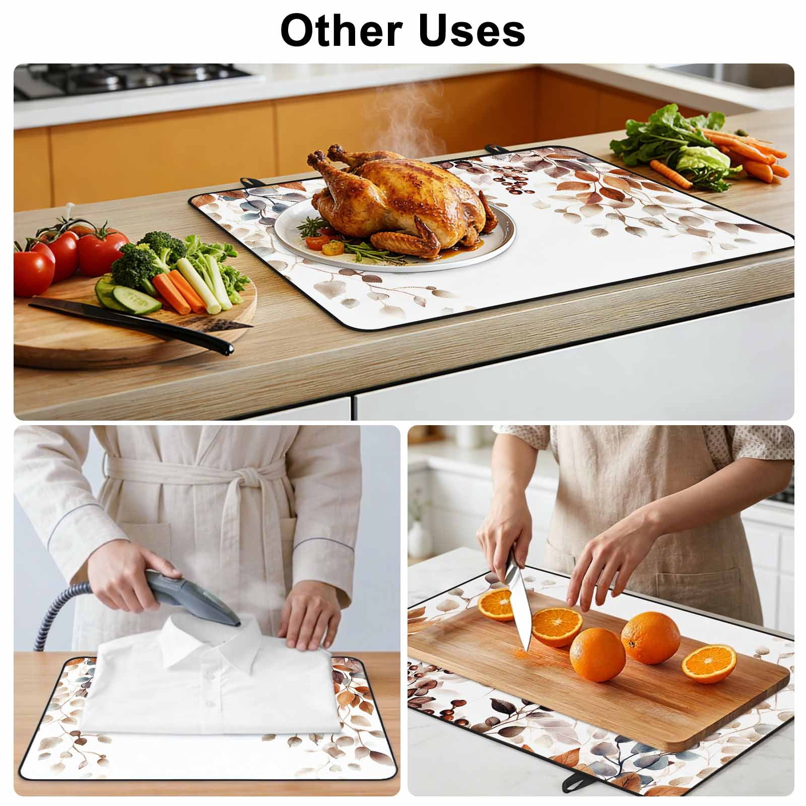 Eucalyptus Leaves Stove Top Cover for Electric Stove, Heat-proof & Non Slip Glass Top Stove Cover Protector, Orange Blue Botanical Vintage Kitchen Flat Cooktop Rubber Mat 24x21 Inches