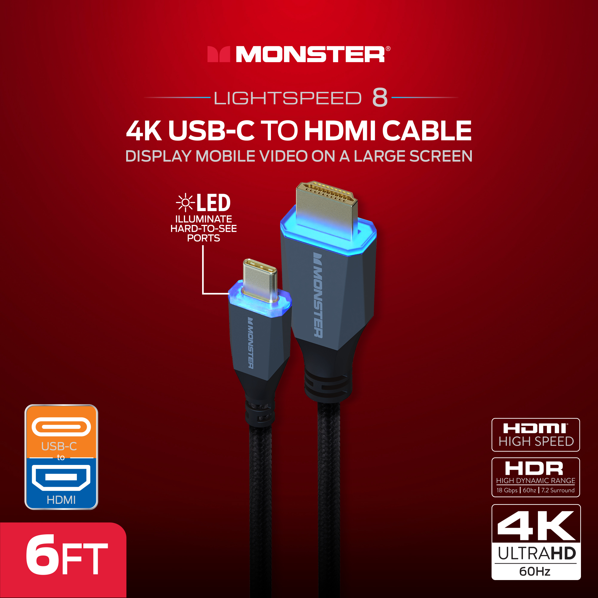 Monster 8K Ultra High Speed HDMI 2.1 Cable, 6 Ft photo 5