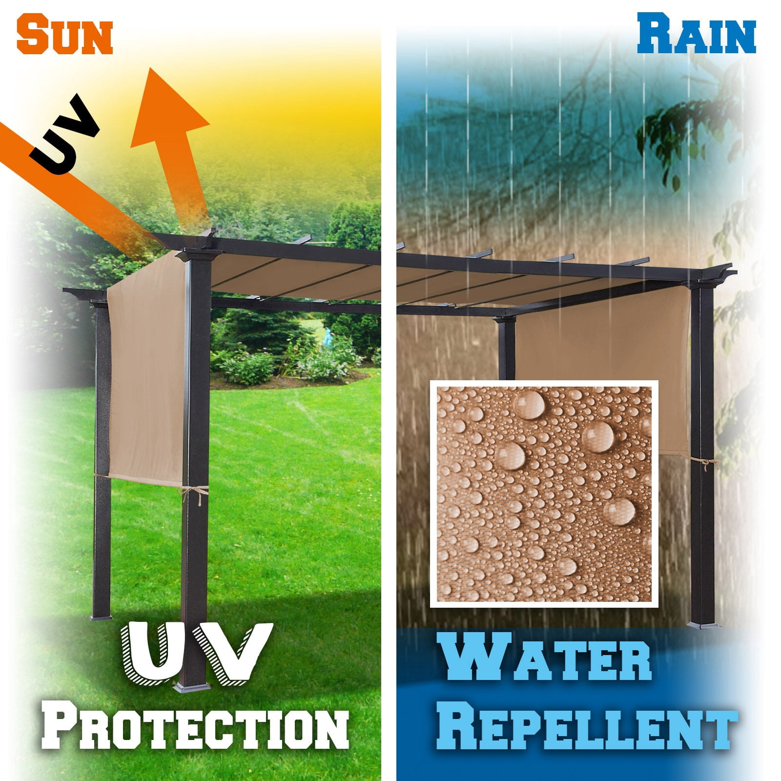 SUNRISEUMBRELLA 18' x 8.2' Universal Replacement Canopy Top Cover for Pergola Structure(Canopy Only)(Tan)