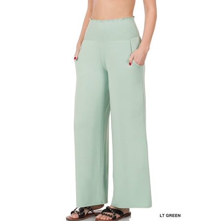 Zenana Women & Plus Smocked Wide Waistband Flared Bottom Casual Lounge Gaucho Pants price history on PriceWatchPro