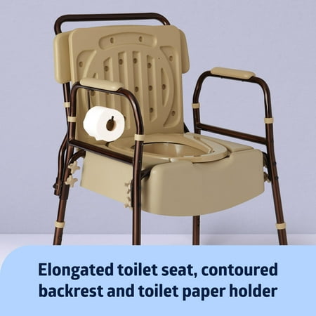 Medline Elements Bedside Commode, Microban Antimicrobial Protection, 400lb Weight Capacity, Bronze Frame