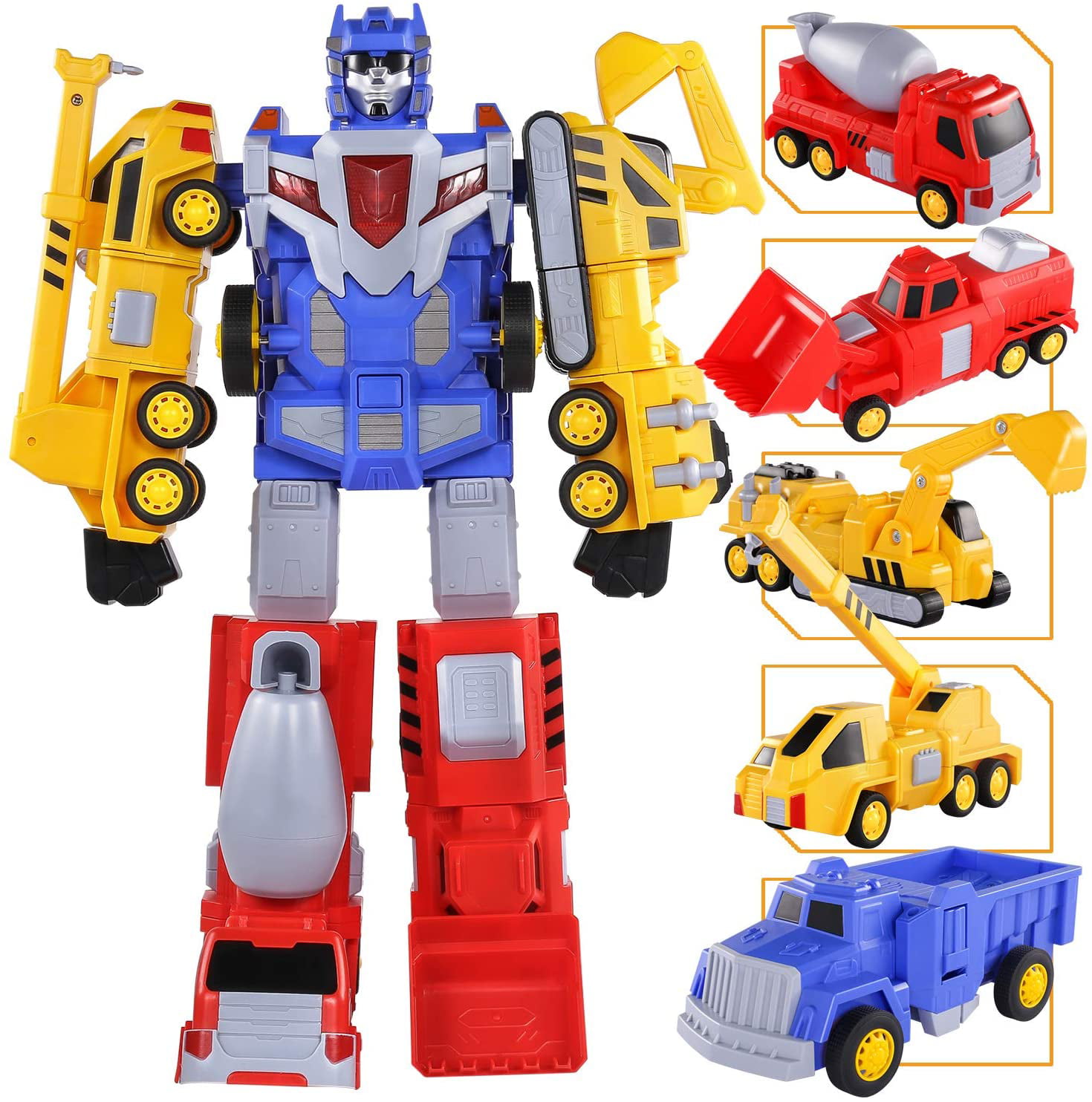 5 in 1 Transformers Robot Toys Take Apart Trucks Construction Building Car Toy Assembly Military Truck Vehicles Sets Stem Learning Toy Gift for 3 4 5 6 7 8 Years Old Kids Boys Girls Children 