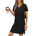 thumbnail image 1 of Vestido RUMIA cuello en V, manga corta, corte en A, negro, talla M, 1 of 6