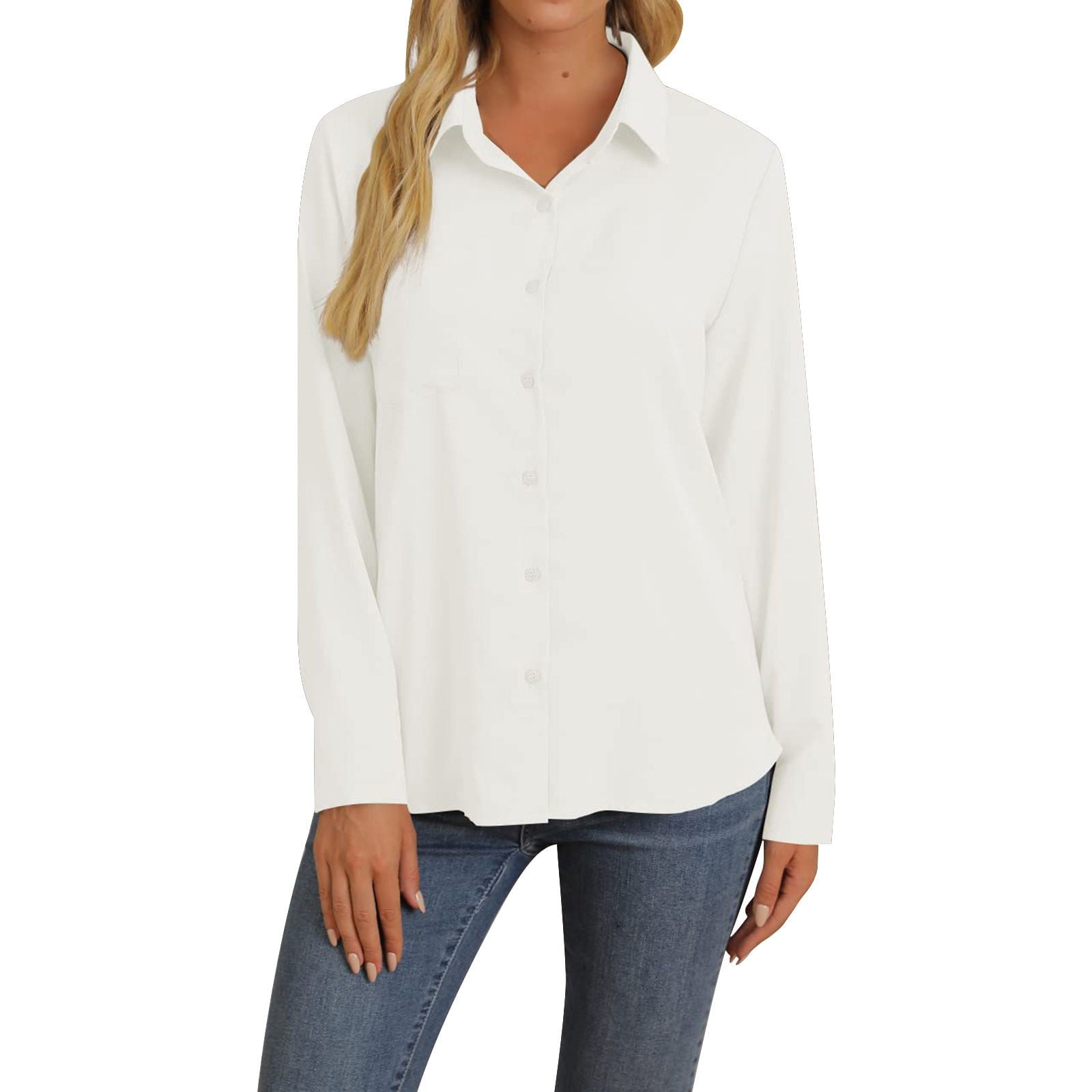 White Trendy Outfits for Work Office Shirts Thicker Clothes V-Neck Long Sleeve Fall Clothes Loose Fit Winter Fashion Teen Girl School Outfits Teacher Ladies Business M