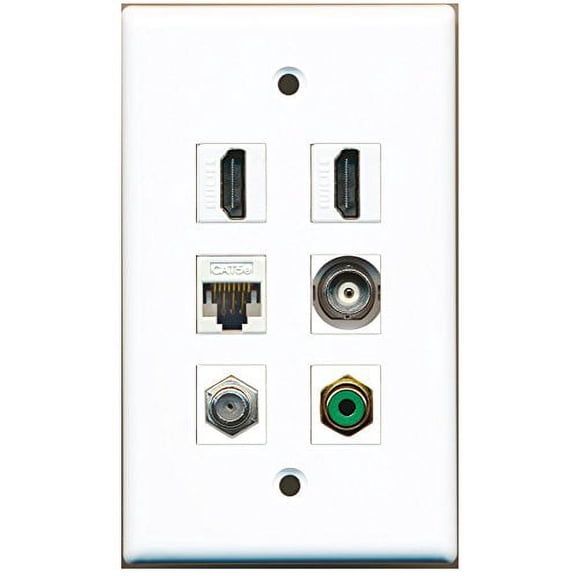 RiteAV - 2 HDMI 1 Port RCA Green 1 Port Coax Cable TV- F-Type 1 Port BNC 1 Port Cat5e Ethernet White Wall Plate