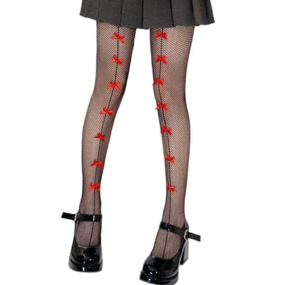 COOLHOOD Women Japanese Styles Sweet Bowknot Accent Tights Stockings Vintage Hollowed Out Sheer Mesh Pantyhose Leggings