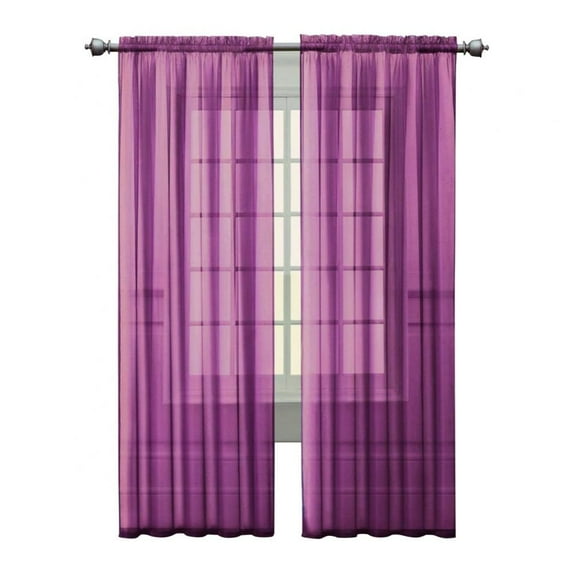 Crushed Voile Sheer Rod Pocket Curtain Panel, 40" x 79", Single Curtain Panel,Deep Purple