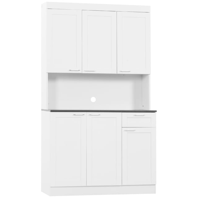 71" High Gloss White Kitchen Pantry Cabinet with Hutch & Adjustable Shelves | Storage Buffet for Living Room, Dining Area & Entryway