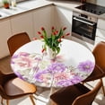 thumbnail image 2 of Pink Purple Flower Floral Elastic Fitted Round Table Cover Branch Leaves Plant Waterproof Outdoor Tablecloth for Holiday Party, Picnic, Patio & Dining Fits Tables Up to 55"-60", 2 of 8