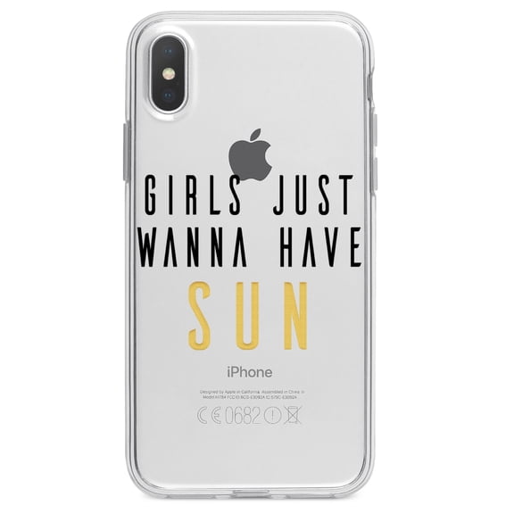 DistinctInk Clear Shockproof Hybrid Case for iPhone X / XS (5.8" Screen) - TPU Bumper Acrylic Back Tempered Glass Screen Protector - Girls Just Wanna Have Sun