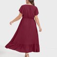 thumbnail image 6 of GaThRRgYP Summer Dresses for Women under $10,Plus Size Women Fashion Summer Spring Casual V-Neck Solid Color Pocket Short Sleeve Dress Red L, 6 of 9