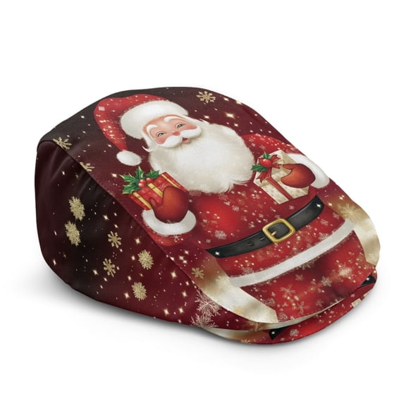FUIALDOLG Polyester Forward Newsboy Hat for Street Summer Outdoor, All-Season Wrinkle-Resistant Beret Hat, Christmas Santa Claus Print