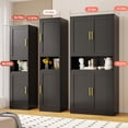 thumbnail image 6 of Tall Metal Bathroom Storage Cabinet, 67" Slim Narrow Organizer with Adjustable Shelves & Open Compartments, for Bathroom, Living Room, Home Office, Black, 6 of 8