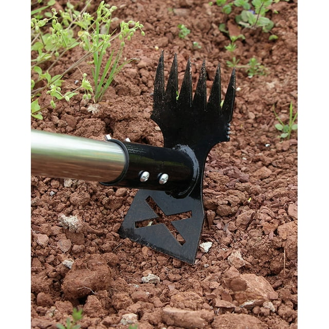 Azadón de acero manganeso de alta resistencia | Diseño triangular reforzado para volteo lateral | Herramienta manual para aflojar tierra, hacer surcos, plantar verduras | Cultivador de jardín