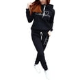 thumbnail image 1 of Fashnice Survêtements pour Femmes Manches Longues Ensemble 2 Pcs Ensemble de Jogging à Capuche Chaud Noir 2TG, 1 of 2