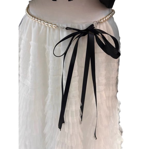 FEAMOS Elegant Black Bowknot Waist Chain Ladies Bowknot Waist Chain Belt for Dress Skirt Body Waistband Fashion Jewelry