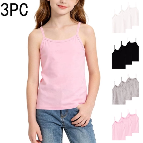 Crunowin 3-Pack Girls Summer Tank Tops, Round Neck Stretchy Breathable Casual Kids Vest Size 1T Pink