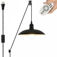 thumbnail image 1 of FSLiving Lampe Suspendue Swag Plug-in avec Protection d'Ampoule en Métal Dôme en Fer Douille E26 avec Télécommande avec Ampoule LED Dimmable 2700K-6500K Design Industriel à Poulie Cordon Noir 15 Pieds UL avec Interrupteur - 1 Lumière, 1 of 11