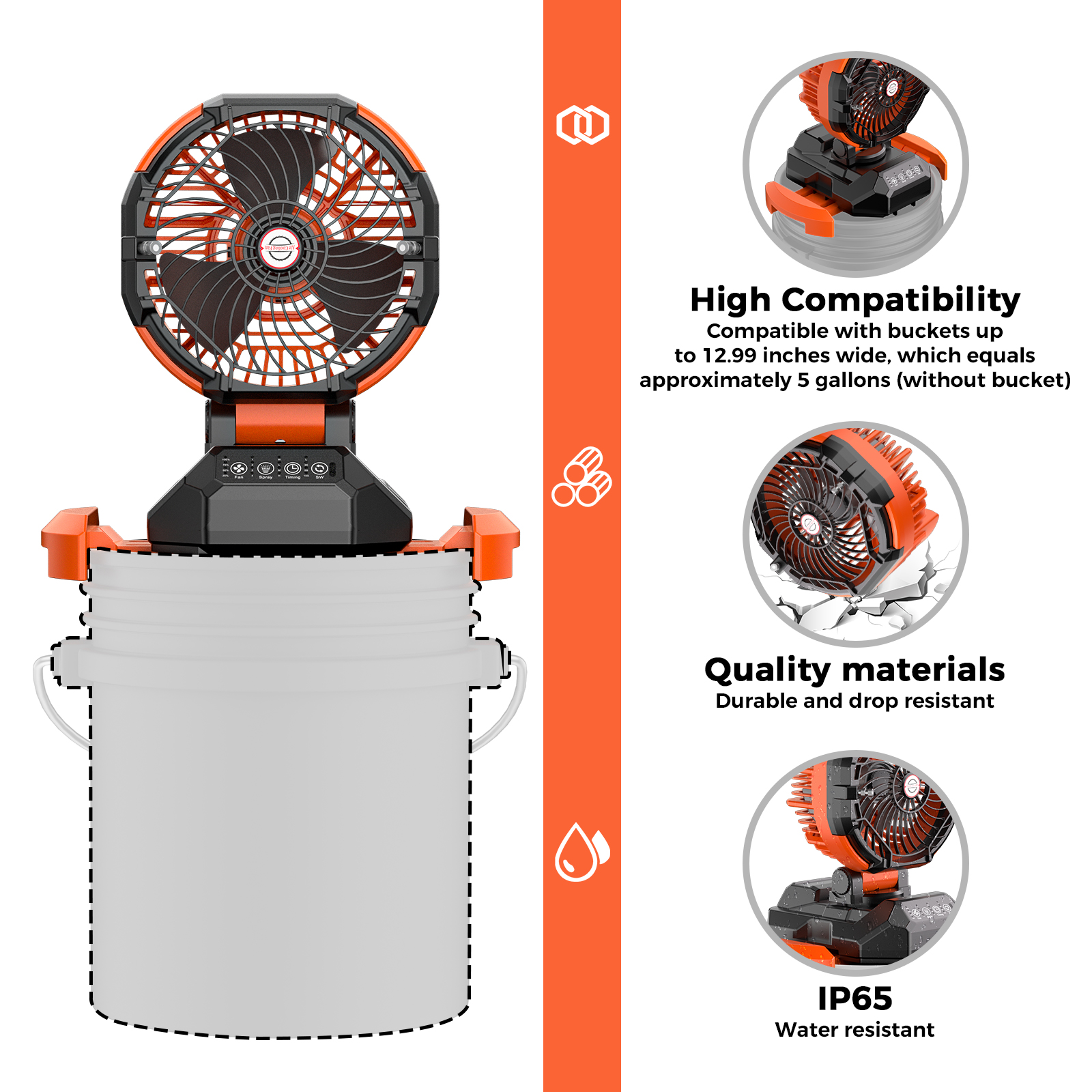 Portable Outdoor Misting Fan, Bucket Top Portable Fan, Battery Powered with 4 Fan Speeds & 4 Mist Settings for Camping, Tailgating, and Beach