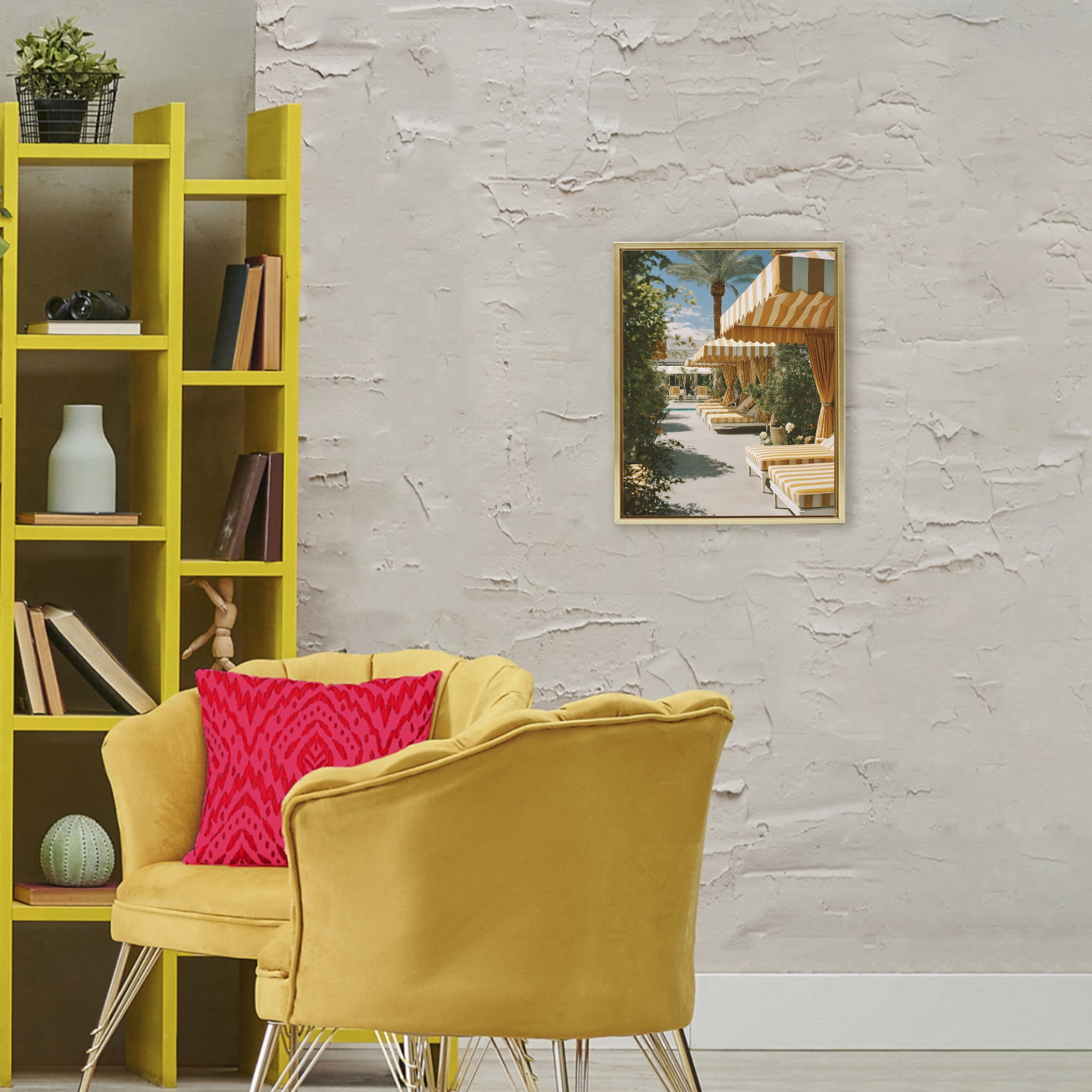 Stupell Industries Vintage Cabanas at Poolside Gold Framed Floater Canvas Wall Art, design by Franklyn Gregory