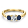 thumbnail image 3 of Gem Stone King 18K Yellow Gold Plated Silver Lab Grown Diamond and Blue Sapphire Engagement Ring for Women | 1.20 Cttw | Round 5MM | Gemstone April Birthstone | Size 7, 3 of 6