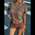 thumbnail image 4 of Camiseta de Corta con Cuello en V para Mujer, Sin Mangas, con Cuello A Rayas, Prendas Casuales de Moda 2025. Color Café XL, 4 of 8