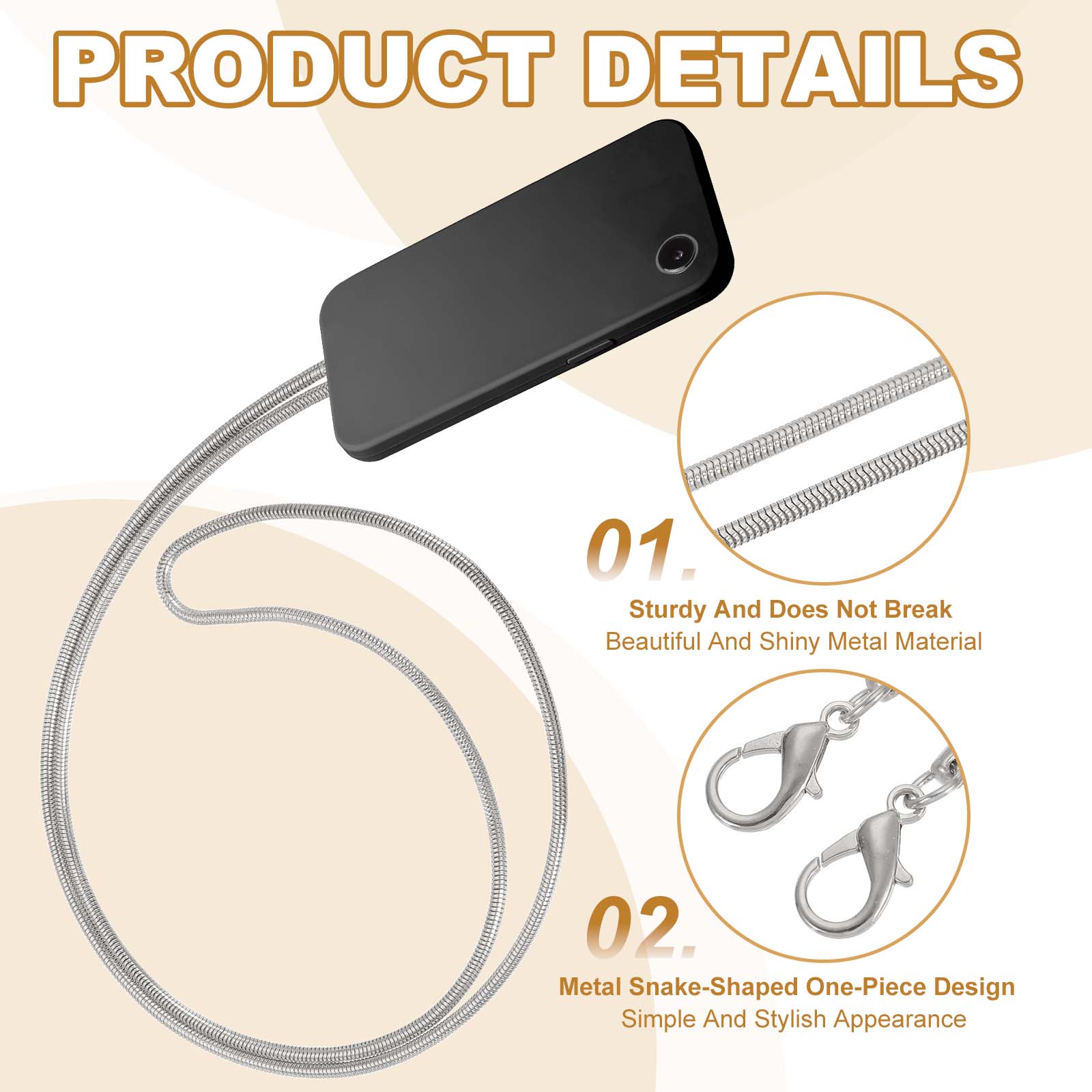 Uxcell Metal Chain Phone Lanyard, 6Pcs 1.6 Inch Anti Theft Crossbody Phone Strap with Detachable Tether Tabs Lanyard Leash for Women Pants Wallets, Silver
