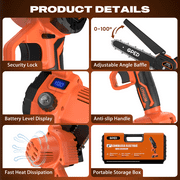 GPED Mini Chainsaw Cordless 6 inch with 2 Battery, Mini Power Chain Saw with Security Lock, Electric Chainsaw, Handheld Small Chainsaw for Tree Trimming Wood Cutting, Orange