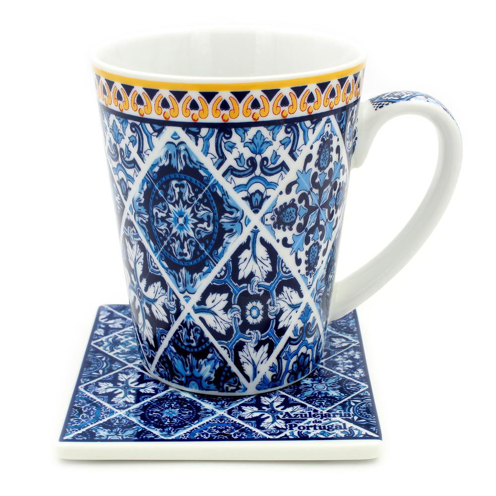 Portuguese Ceramic Coffee Mug With Coaster Souvenir From Portugal 