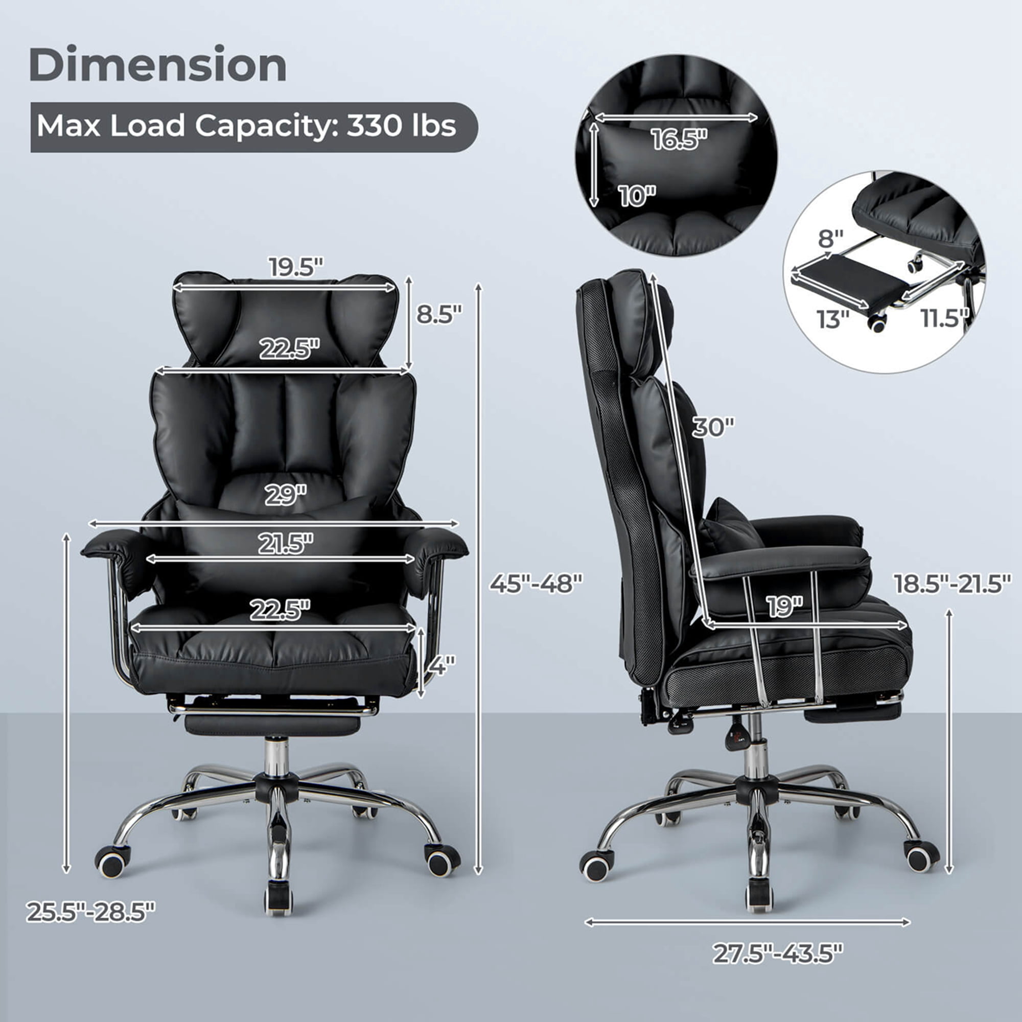 Costway Office Desk Chair Big and Tall Executive Office Chair with Footrest Lumbar Support Black