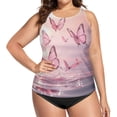 thumbnail image 4 of Women's Printed Tankini Top - High Elasticity Slim-Fit Swimsuit with Removable Straps & Cups, Perfect for Beach & Pool Parties，Butterflies on The Lake, 4 of 7