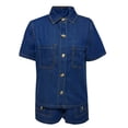 thumbnail image 6 of ibiyuan Womens Lounge Sets 2 Piece Outfits Women's Casual Short Sleeve Button Down Shirt and Shorts Two Piece Set Comfortable Pure Color Outfit for Spring Summer Daily Wear, 6 of 10