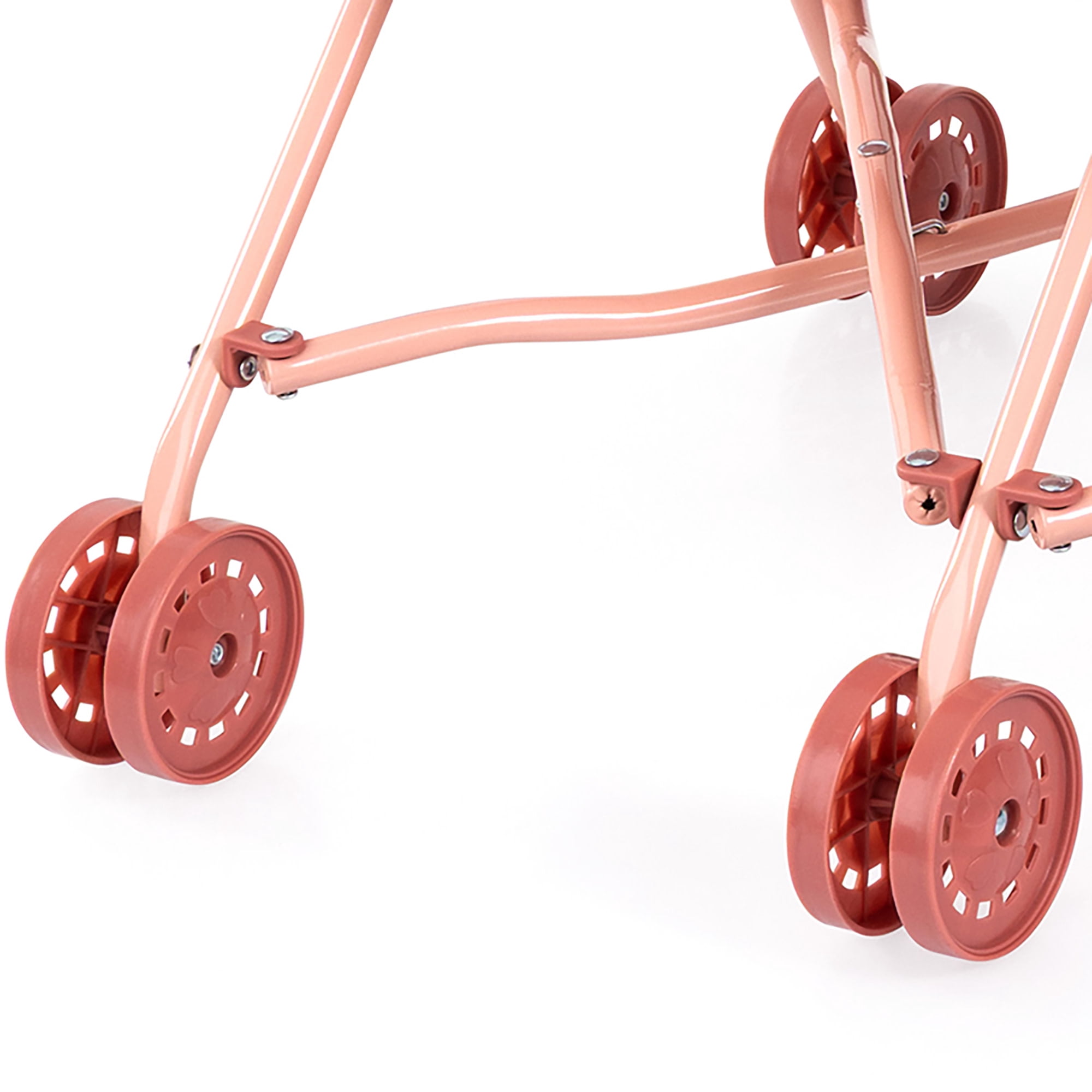 Bayer Design: Doll Twin Buggy - Pink & Flowers - Umbrella Push Stroller, Foldable, Side-By-Side Seats, Roleplay Toy Fits 18" Dolls, Kid-Toddler 18mo+