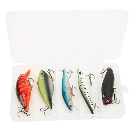 5-Pack Multicolor ABS Hard Fishing Bait Set - Includes Crank Pencil Popper VIB Minnow Lures