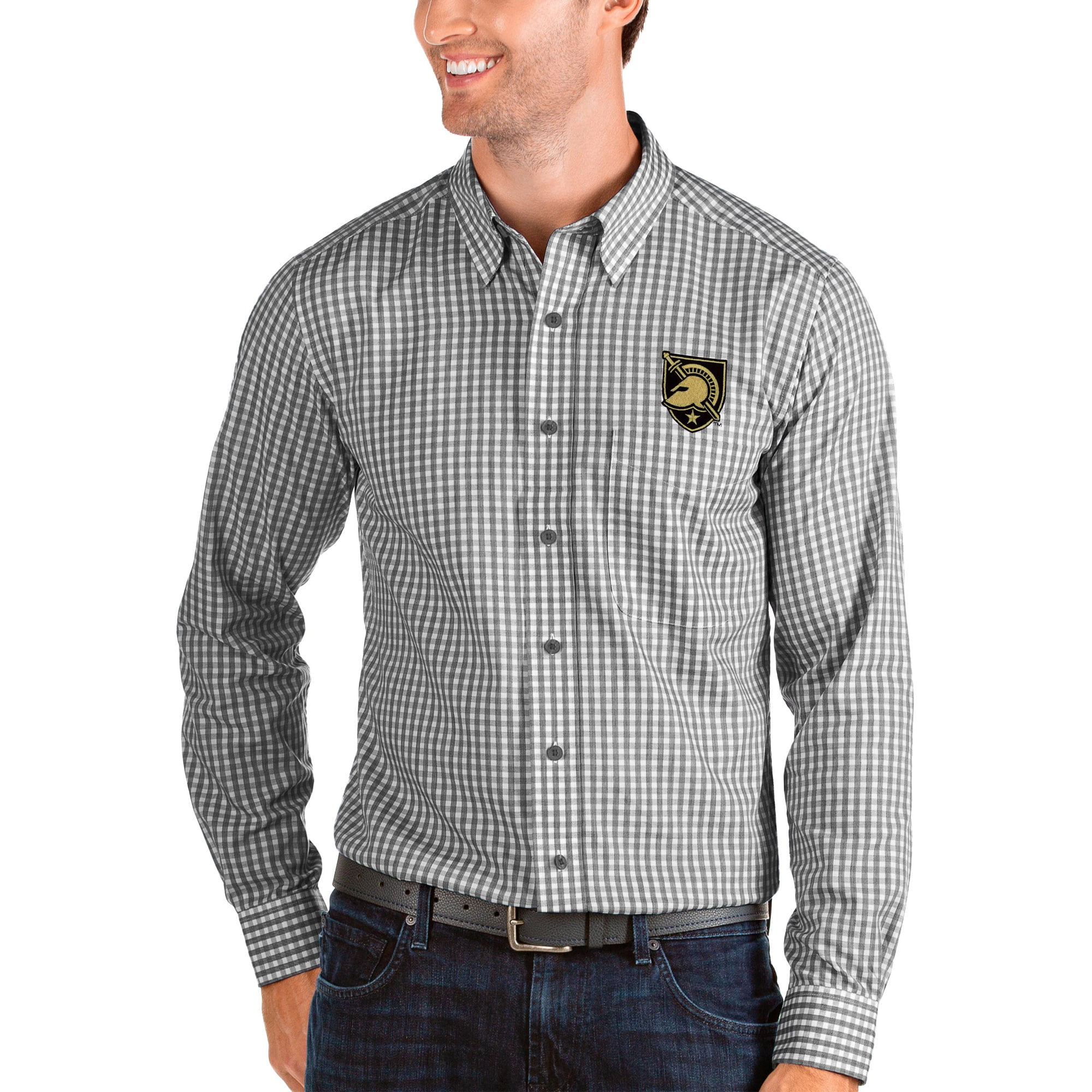 Men's Antigua Black/White UCF Knights Structure Woven Button-Up 