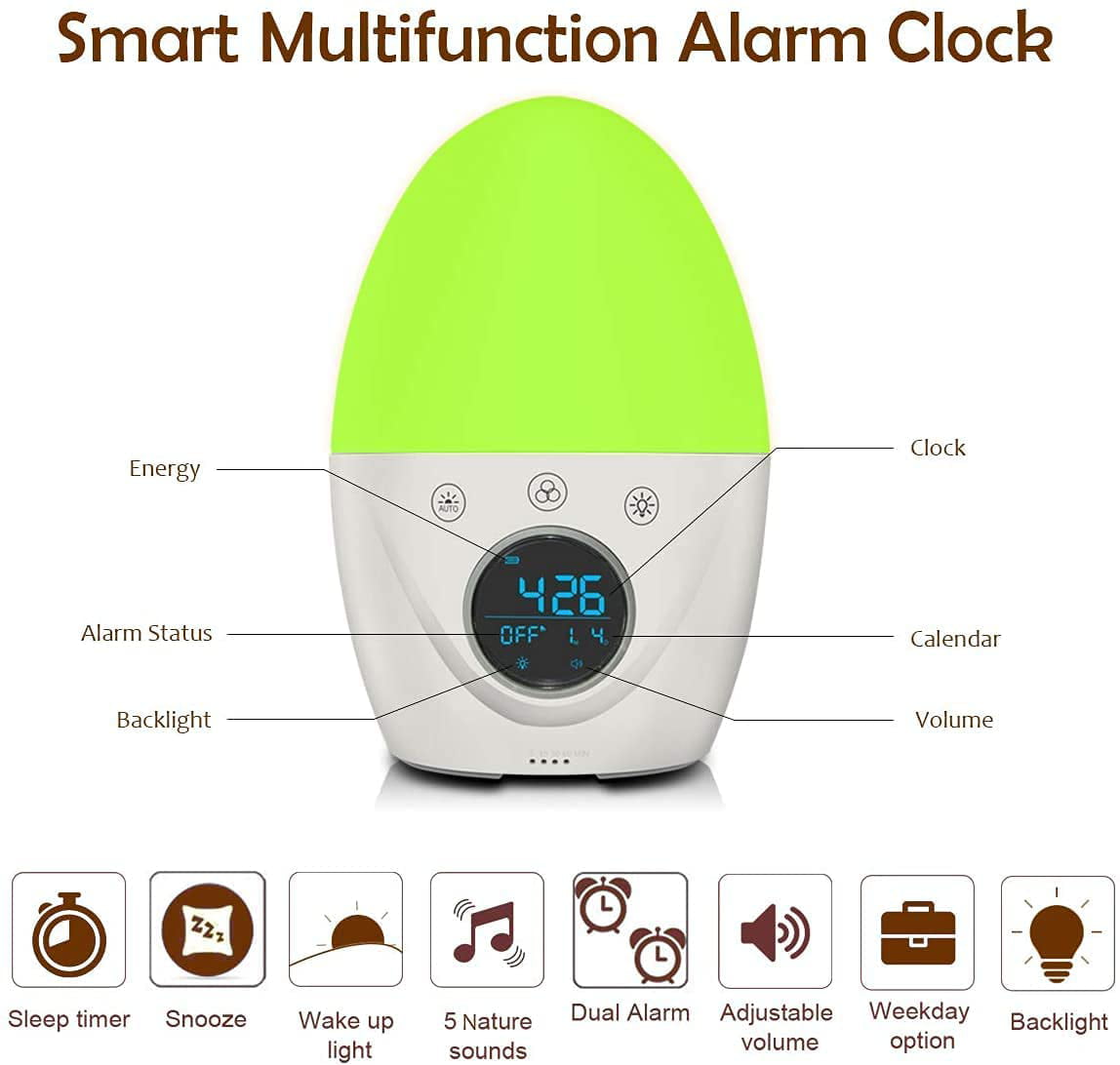 Children's Sleep Trainer 7 Color Wake Up Light & Nig FiveHome Kids Alarm Clock 