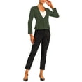 thumbnail image 2 of INSPIRE CHIC Women's Workwear Zipper Collarless Cropped Blazer S Army Green, 2 of 6