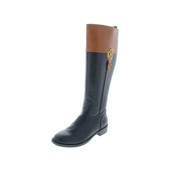 Tommy Hilfiger Women's Ilia Leather Logo Riding Boots Black Size 6