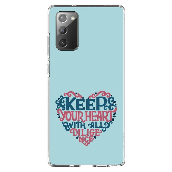 DistinctInk Clear Shockproof Hybrid Case for Samsung Galaxy Note 20 (6.7" Screen) - TPU Bumper, Acrylic Back, Tempered Glass Screen Protector - Keep Your Heart With All Diligence