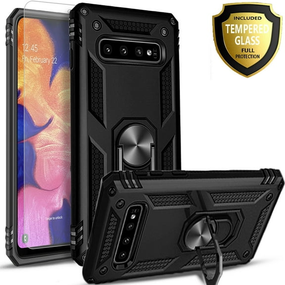 Samsung Galaxy S10 Plus Case, [NOT FIT S10E/ S10 / S10 LITE] Case, With [Tempered Glass Screen Protector Included], STARSHOP Drop Protection Ring Kickstand Cover- Black