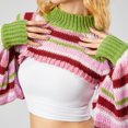 thumbnail image 3 of Suéter de punto para mujer, de primavera y otoño, informal, a rayas, suelto, de manga larga, con cuello alto, tops cortos, ropa de calle, 3 of 5