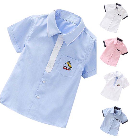 RMGVDSD Boys Button Down Dress Shirts Summer Short Sleeve Uniform Shirt Children's Formal School Uniform Shirts Stylish Tops 4-5 Years
