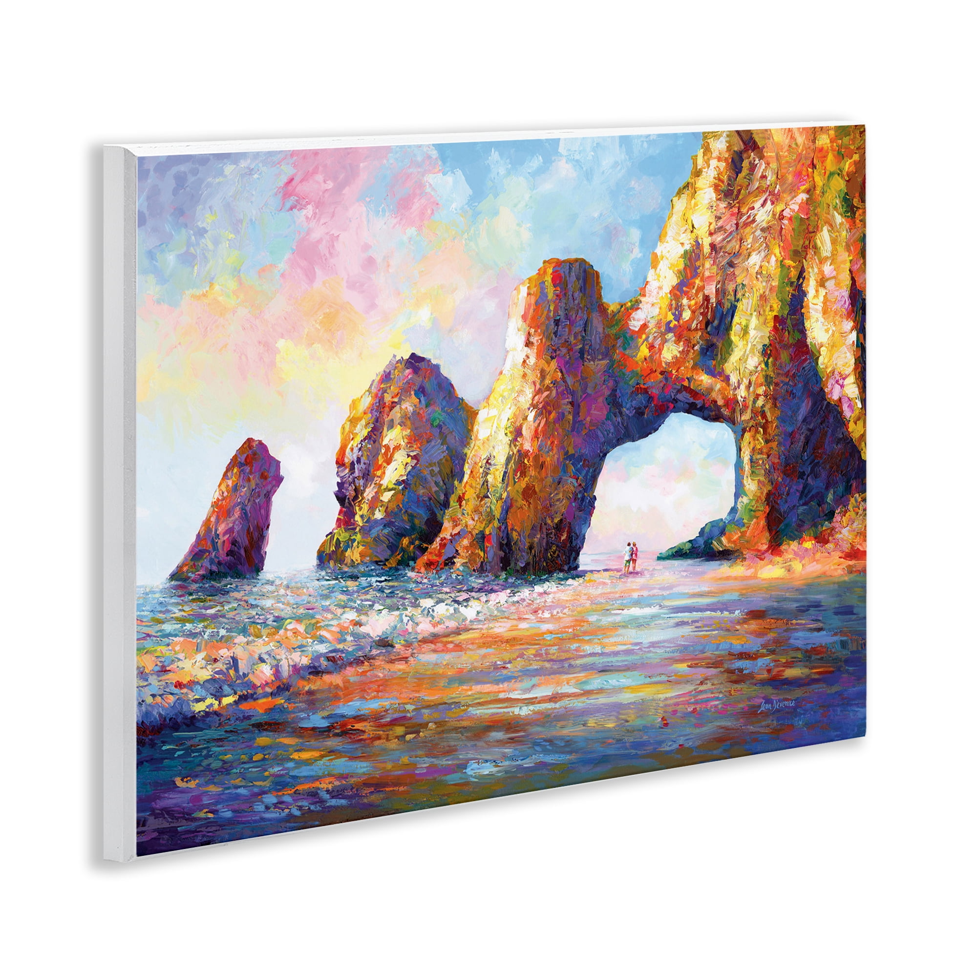 Stupell Industries Couple Strolling Beach Arch Landscape Painting Unframed Art Print Wall Art, 14 x 11