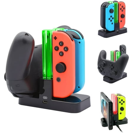 Charging Dock for Nintendo Switch Joy-Cons & Pro Controller - Charger Base Remote Accessory LED Docking Station Compatible w/ Switch OLED