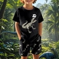 thumbnail image 2 of Gelikeya 2 Piece Summer Clothes for Boys Size 6-7 Dinosaur Print Short Sleeve Shirts Gym Shorts 2 Piece Athletic Sets Basketball Football Sport Clothes (Black, Child), 2 of 6