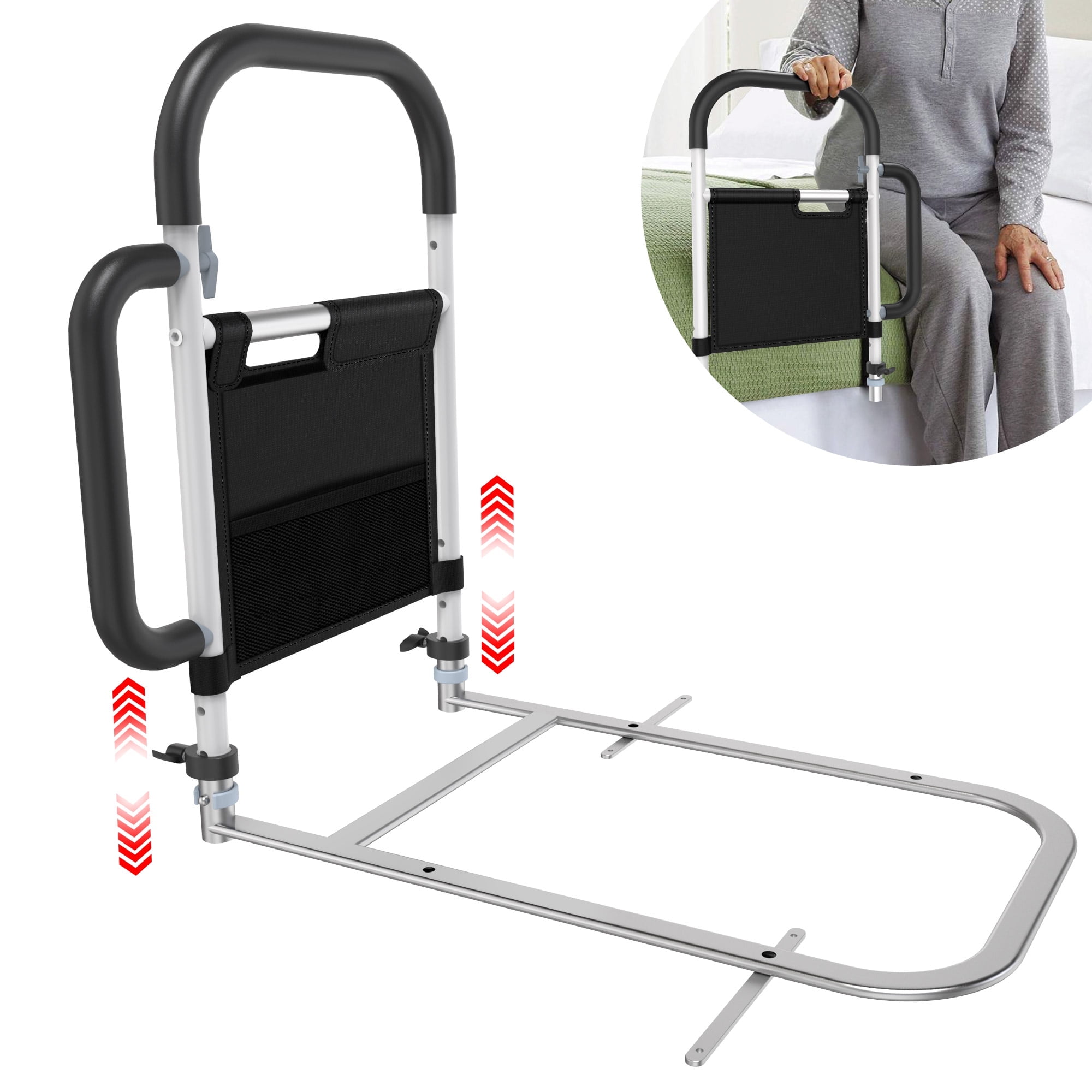 Gemaisil Bed Rails for Elderly Adults Safety, Bed Assist with Grab Bar Handle & Storage Pocket, Bed Rail Fits for Queen Bed, King Size, Full, Twin, Support Up to 300lbs