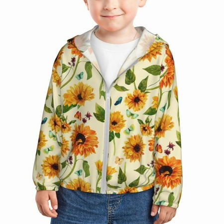 

Sun Hoodie for Kids Sunflowers And Butterflies Long Sleeve Swim Fishing Shirts Sun Protection Zip Up Jacket Clothing Athletic Hoodie