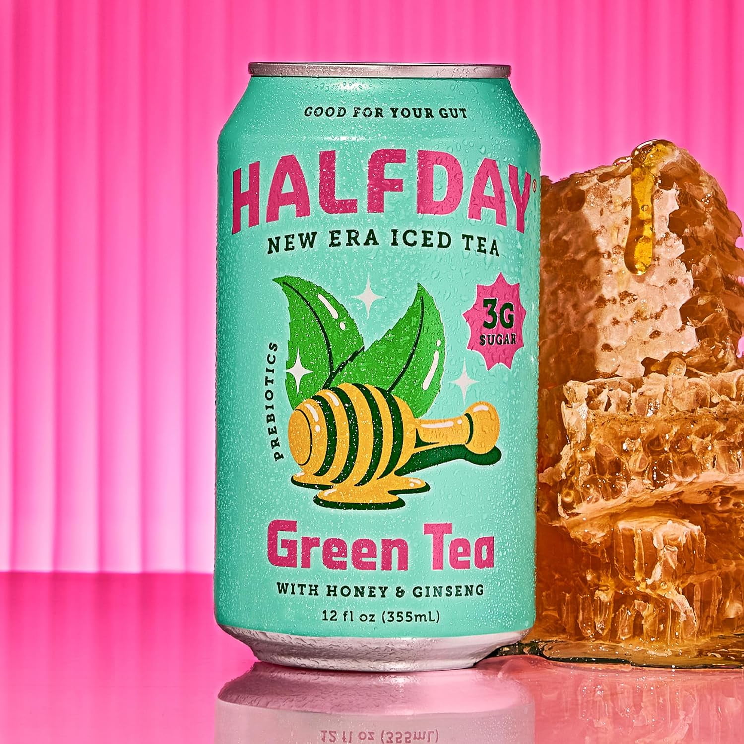 Halfday Green Tea, Prebiotic Iced Tea, 12oz Cans (12-Pack)