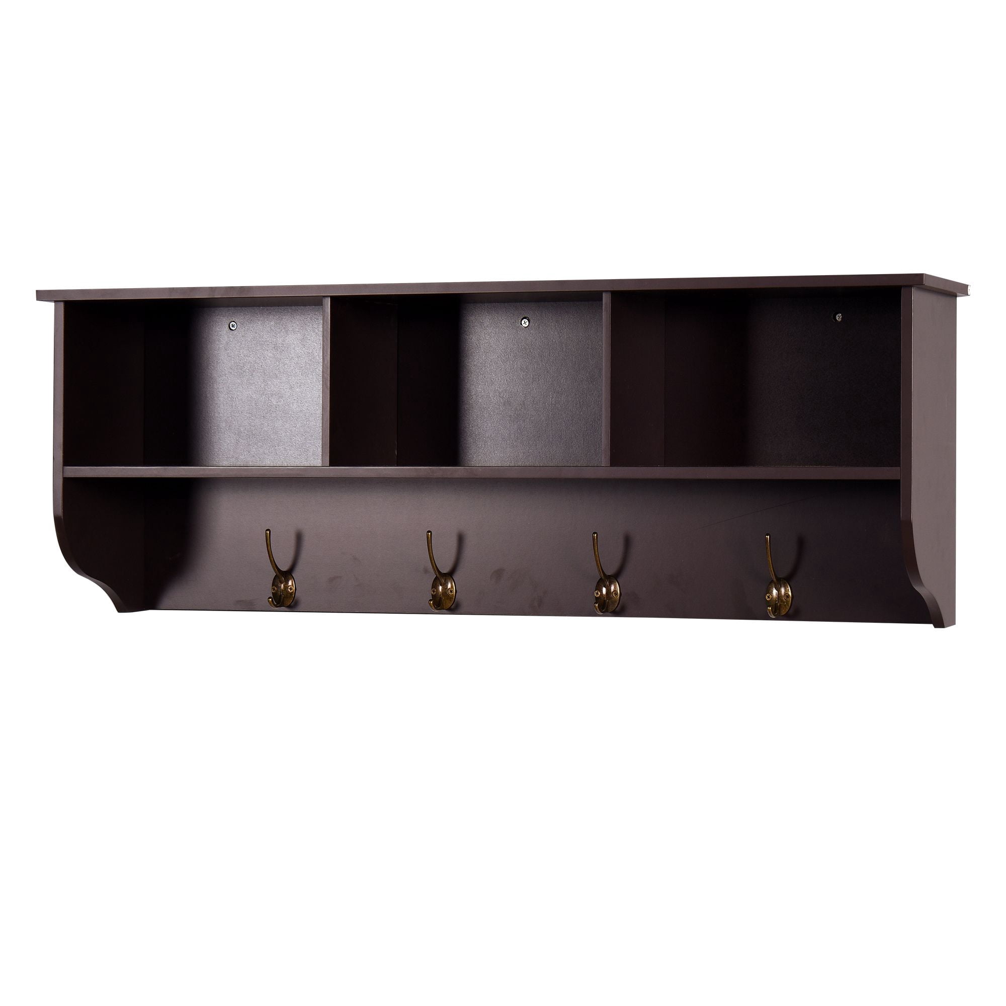 Noble House Wall Mounted Entryway Coat Rack with Storage Shelf and 4 Dual Hooks, MDF Wood, Espresso