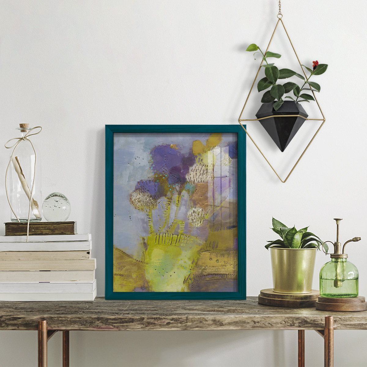 Blumen II -Framed Print w/glass-Ocean Blue